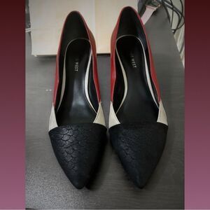 NINE WEST colour block wedge kitten heel SZ8